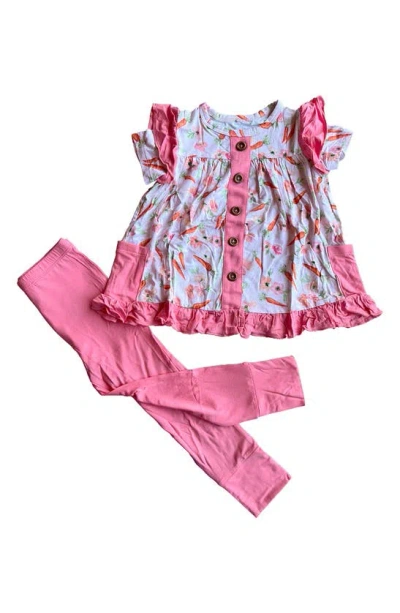 Laree + Co Babies' Carrots Print Dress & Leggings Set In Pink