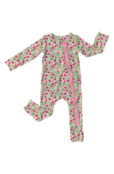 Laree + Co Babies' Lochlyn Floral Ruffle Convertible Zip Footie In Pastel Green