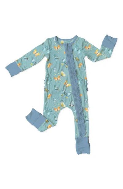 Laree + Co Babies' Parvana Butterfly Print Ruffle Convertible Zip Footie In Pastel Blue