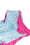 Laree + Co Sage Bamboo Ruffle Toddler Blanket In Blue/pink In Blue