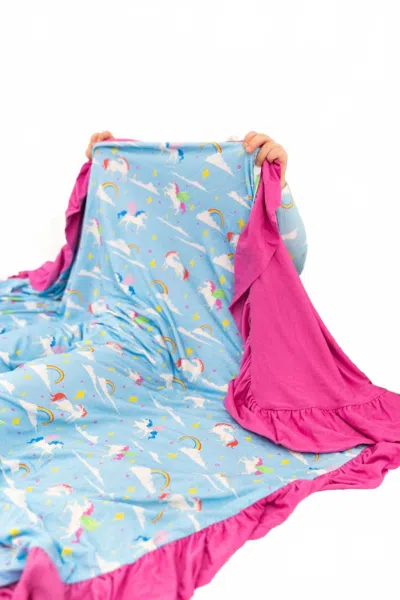 Laree + Co Sage Bamboo Ruffle Toddler Blanket In Blue/pink