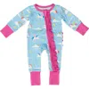 Laree + Co Sage Ruffle Convertible Footie In Blue