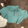 Laree + Co Unisex Embroidered Quarter Zip Sweatshirt In Teal