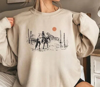 Laree + Co Unisex Saddle Up And Ride Sweatshirt In Beige