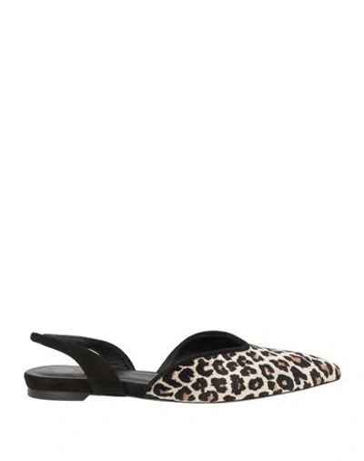 L'arianna Woman Ballet Flats Black Size 8.5 Textile Fibers, Leather