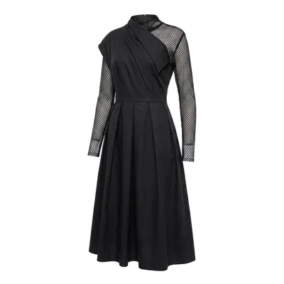 Larisa Dragna Women's Audrey Black Cotton Dress With Tulle Sleeves