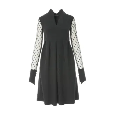 Larisa Dragna Women's Black Dress With Waist Pleats And Kimono Collar Mellisa