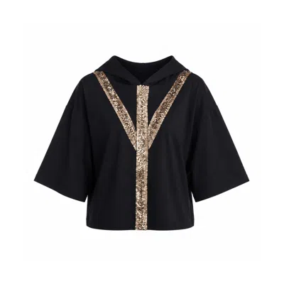 Larisa Dragna Women's Black / Gold Black Hoodie With Gold Sequin Trim In Black/gold