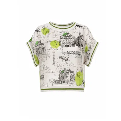 Larisa Dragna Women's Black / Green Silk Blouse With '' White Memories Of Romania " Print In Black/green