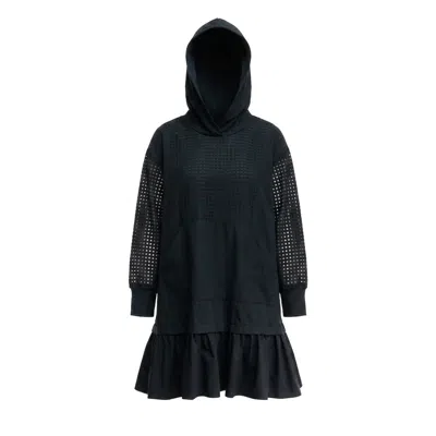 Larisa Dragna Women's Black Hoodie-style Dress With A Gingham Insert
