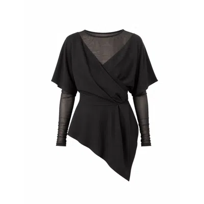 Larisa Dragna Women's Black Kimono Top With Layered Effect