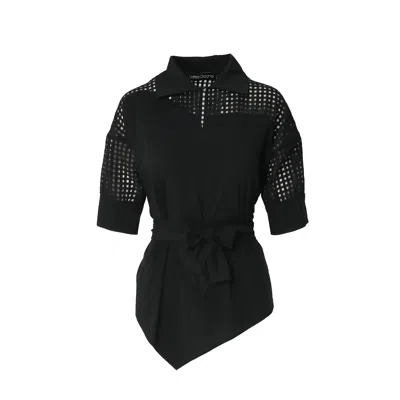 Larisa Dragna Women's Black Trio Cotton Shirt With Voile Insert