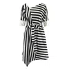 Larisa Dragna Women's Black / White Asymmetric Midi Stripe Dress In Black/white