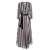 Larisa Dragna Women's Black / White Monochrome Stripes Asymmetric Wrap Dress In Black/white