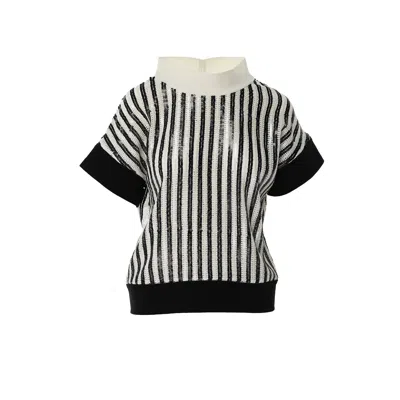 Larisa Dragna Women's Black / White Sequin Top With An Open Back. In Black/white
