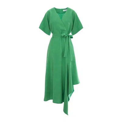 Larisa Dragna Women's Green Viscose Dress With Asymmetric Hem Michelle