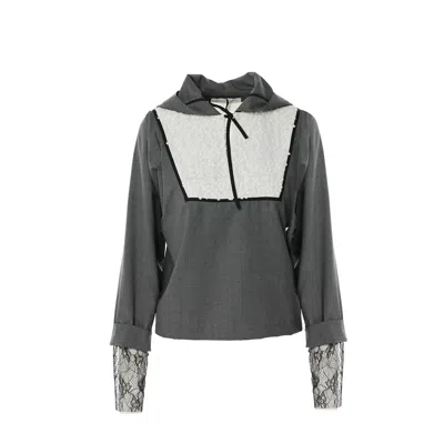 Larisa Dragna Women's Grey / Black / White Grey Hoodie-style Top With Sequin And Lace Details In Grey/black/white