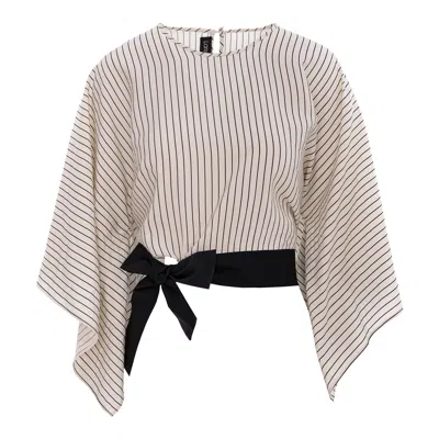 Larisa Dragna Women's Neutrals / Black Striped Kimono Top With Tie Belt Milo