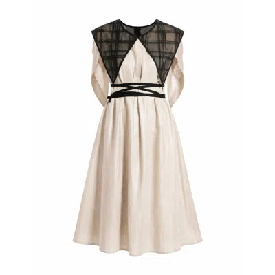 Larisa Dragna Women's Neutrals Linen Dress And Detachable Collar In Black