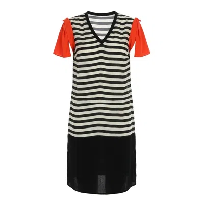 Larisa Dragna Women's Orange / Black / White Striped Viscose Dress In Orange/black/white