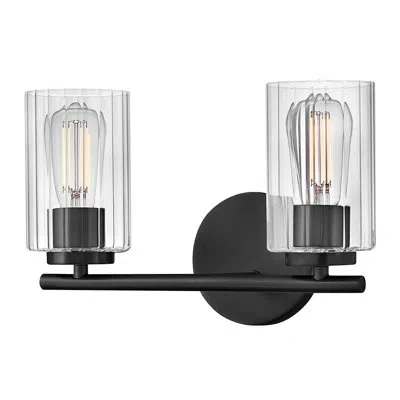 Lark 2-light Bath Vanity Fixture With Clear Ribbed Glass In Black