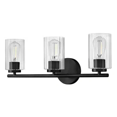 Lark 3-light Bath Vanity Fixture With Clear Ribbed Glass In Black