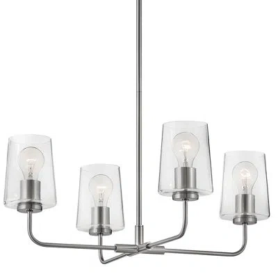 Lark 4-light Single Tier Chandelier With Clear Tapered Glass Shades In Brushed Nickel