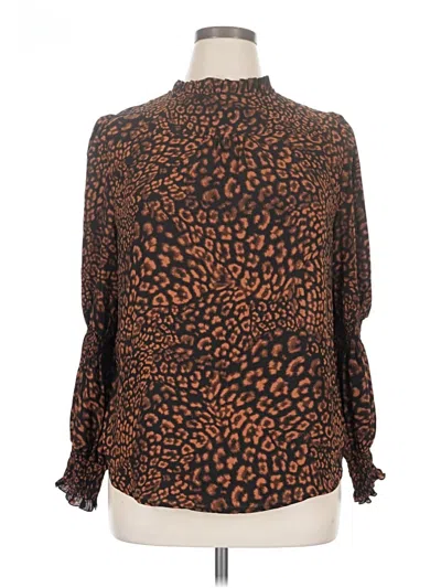 Pre-owned Lark & Ro Long Sleeve Blouse In Brown