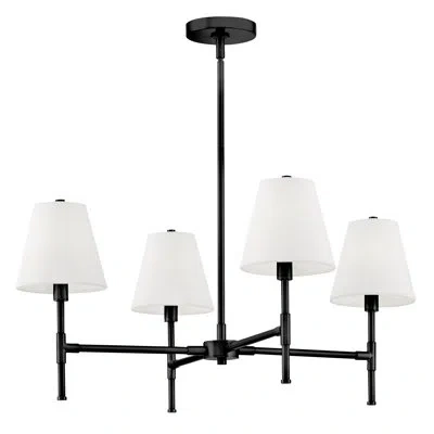 Lark Beale 4-light Single Tier Chandelier With White Linen Shades In Black