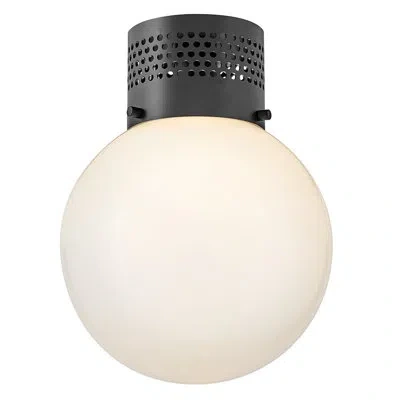 Lark Flush Mount Globe Ceiling Light With Perforated Details In Black