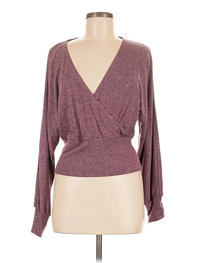 Pre-owned Lark + Grey Long Sleeve Top Burgundy Plunge Neckline Tops