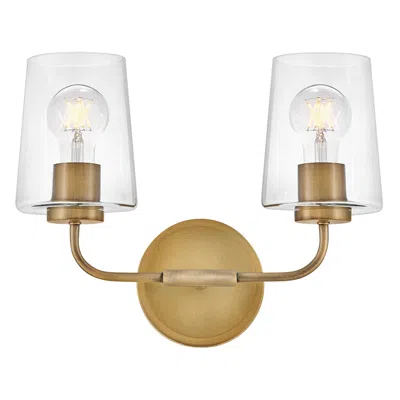 Lark Kline Small Two Light Vanity 14.25" Clear Heritage Brass