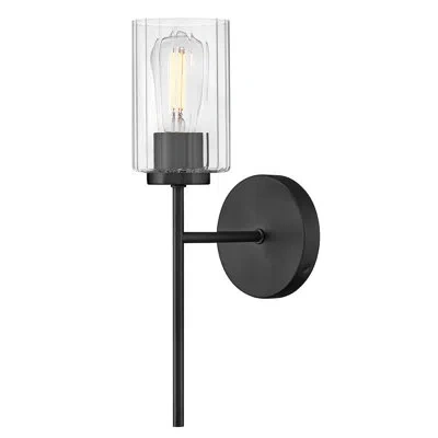 Lark Single Light Bath Vanity Wall Sconce With Clear Ribbed Glass In Black
