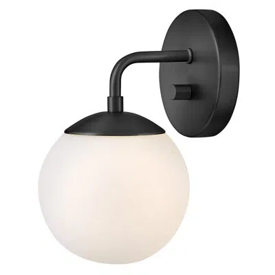 Lark Single Light Globe Wall Sconce With Etched Opal Glass In Black