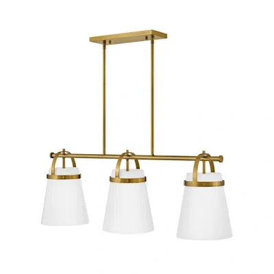 Lark Tori 3-light Linear Chandelier With Open Farmhouse Tapered Shades In Lacquered Brass