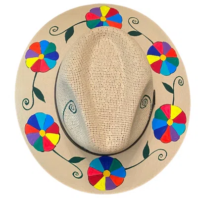Larkin Lane Women's Hand-painted Hat From Mexico - Floral - Sand, Multi- Multicolour In Neutral