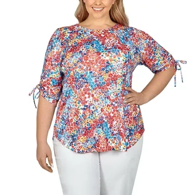 Larky Lark Womens Plus Round Neck Elbow Sleeve T-shirt In Multi