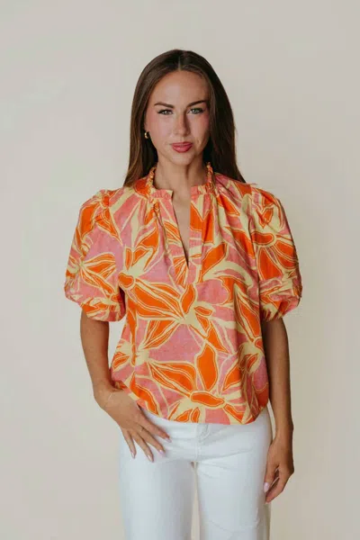 Laroque Alix Ruffled Neckline Blouse In Caldera Blooms In Orange