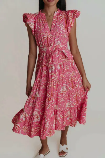 Laroque Daphne Midi Dress In Pink Palm In Multi