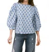 Laroque Darby 3/4 Sleeve Cotton Top In Blue Bouquet In Blue