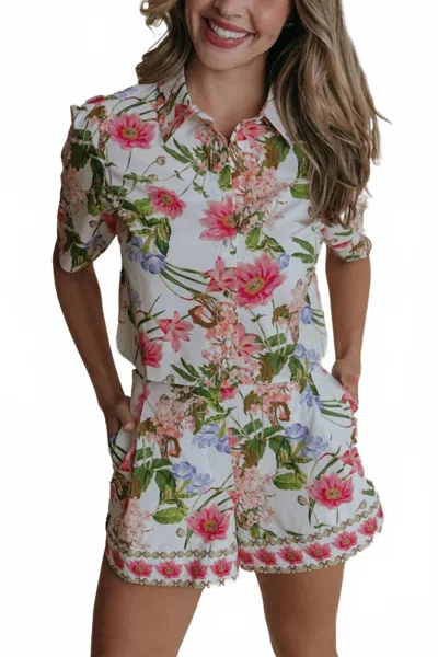 Laroque Fallon Short Sleeve Top In Harbor Side Floral In White
