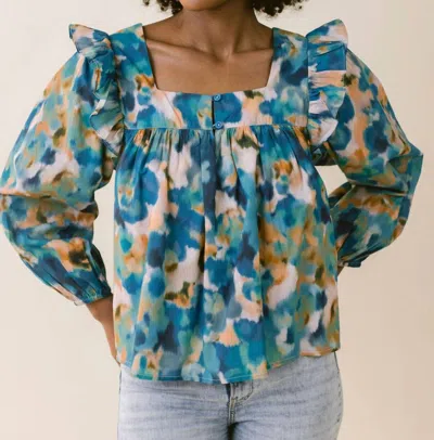 Laroque Kendall Floral Blouse In Blue Watercolor In Multi