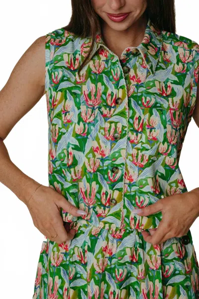 Laroque Paige Sleeveless Blouse In Champ De Fleurs In Green