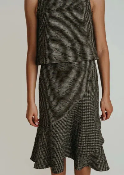 Laroque Rae Midi Skirt In Black & Gold Tweed In Green