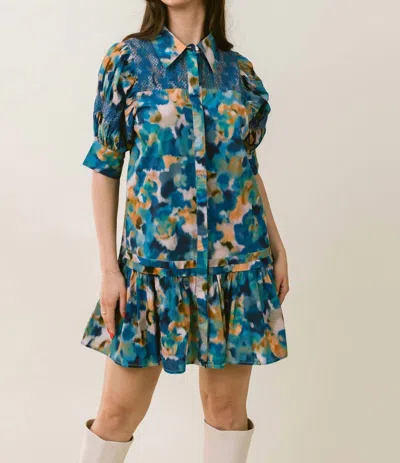 Laroque Scout Dress In Blue Watercolor In Multi