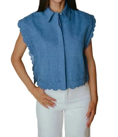Laroque Summer Scallop Top In Denim In Multi