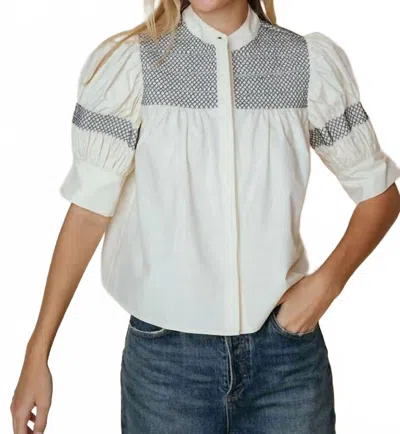 Laroque Sutton Cuffed Sleeve Blouse In Bone/navy In White