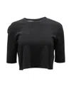 Larose Lela Rose Crewneck Ribbed Crop Top In Black Rayon In Black