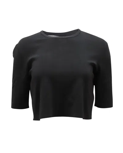 Larose Lela Rose Crewneck Ribbed Crop Top In Black Rayon