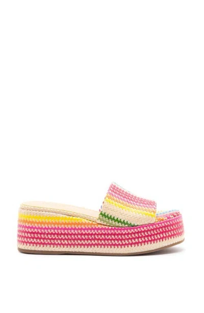 Larroude Larroudé Alex Flatform Mule In Rainbow Raffia